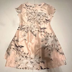 Dan Munier Cream Asian Inspired Floral Bird Cap Sleeves 2 Tired Bottom Dress